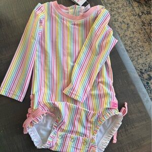 Ruffle Butts Rainbow Striped Kids Swim One Piece